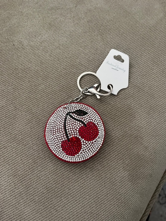 Accessories - Rhinestone Cherry Keychain - Red & Silver Sparkle